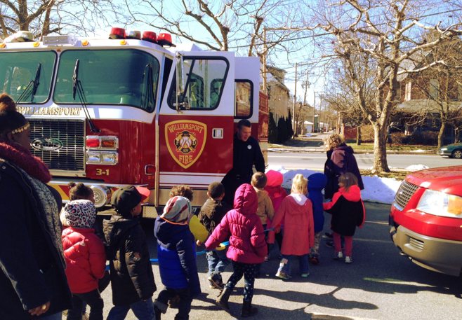 lining up to meet firefighters 