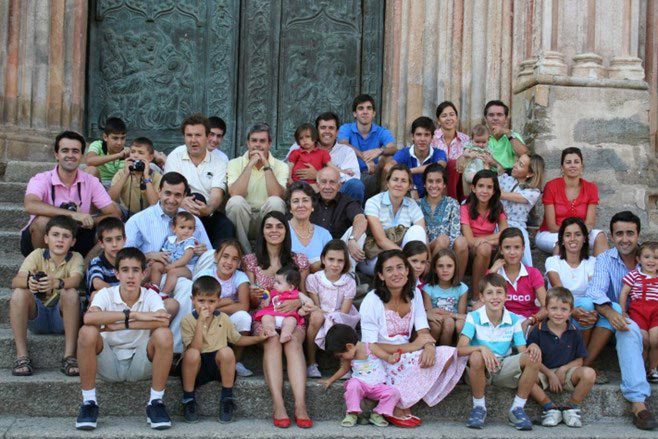 family of 40 on church steps family of 40 on church steps