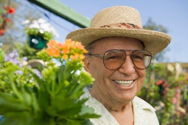 smiling man in garden smiling man in garden