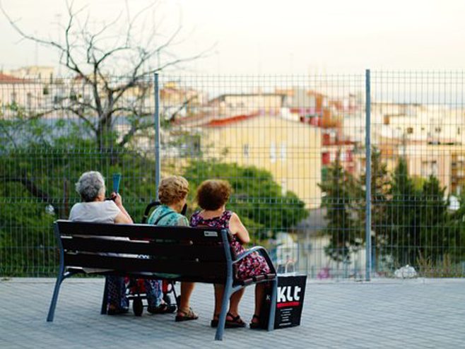 Grandma with friends on bench Grandma with friends on bench